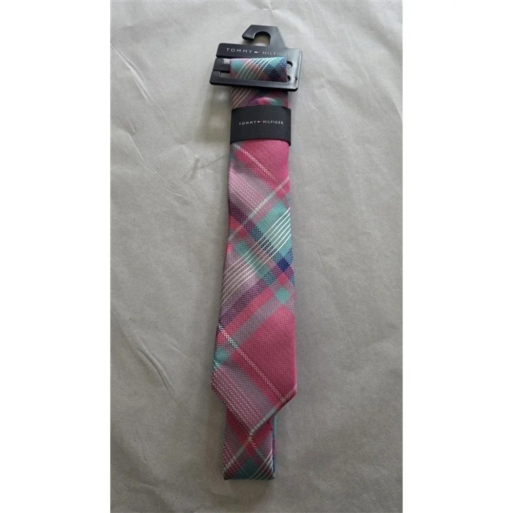NWT Tommy Hilfiger Boy's Tie Pink Blue Plaid Classic 125853